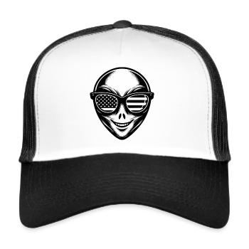 USA Alien with Sunglasses - Funny Design - Trucker Cap - white/black - Front