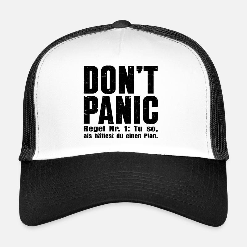 „DON’T PANIC“ – Das Kultshirt - Trucker Cap - Weiß/Schwarz