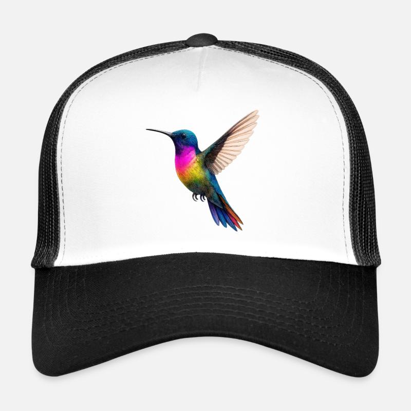 Lebendiges Regenbogen-Kolibri-Design - Trucker Cap - Weiß/Schwarz
