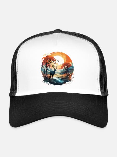Cerf dans le cercle d’automne - Casquette trucker  - blanc/noir - Devant