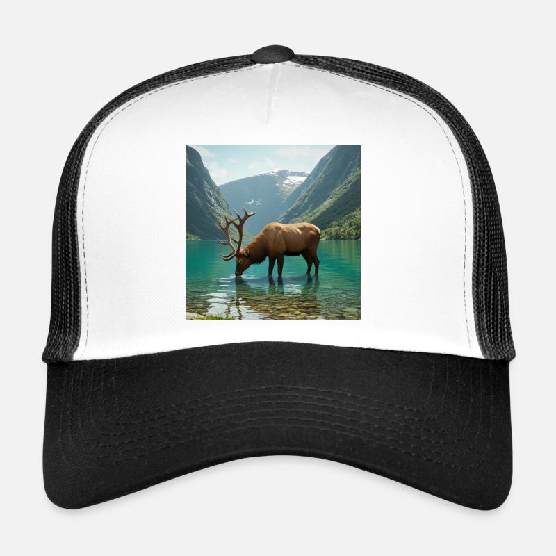 Alpenhirsch am ruhigen See - Trucker Cap - Weiß/Schwarz