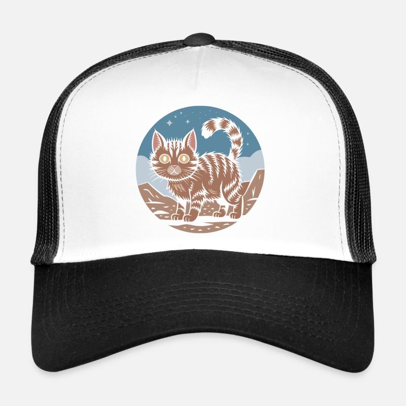 Mignon Chat Rétro Aventure Ciel Nocturne Cadeau - Casquette trucker - blanc/noir
