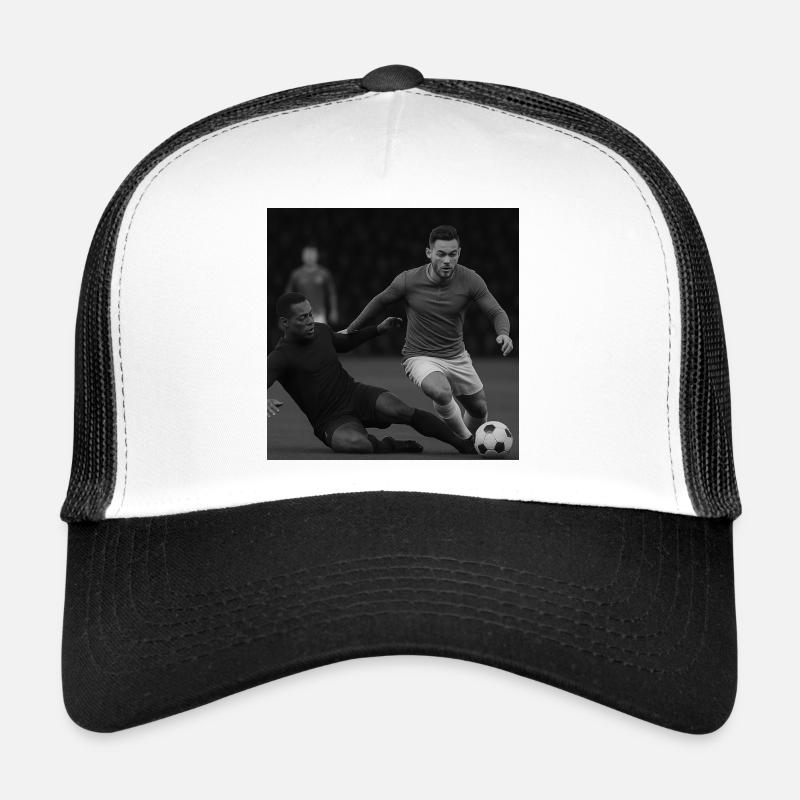 Dynamic Soccer Action Illustration Trucker Cap