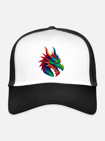WPAP Style Animals - Dragon - Trucker Cap - white/black - Front
