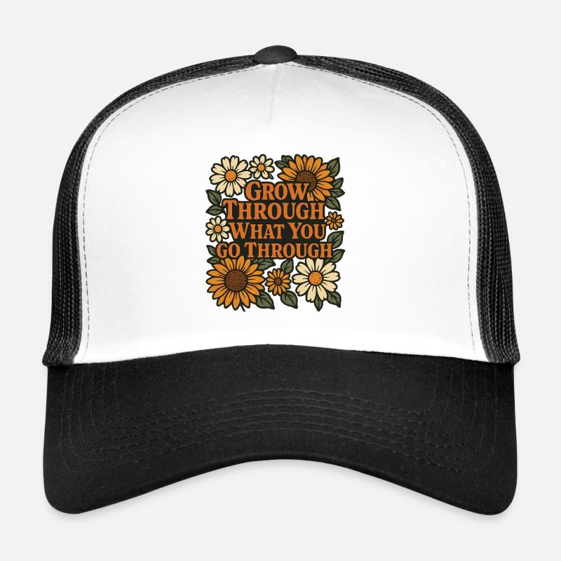 Floral Pattern with Motivational Quote - Trucker Cap - white/black