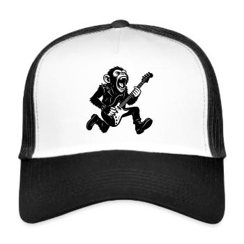 Rockiger Affe mit E-Gitarre – Affenstarker Musiker - Trucker Cap - Weiß/Schwarz - Vorne