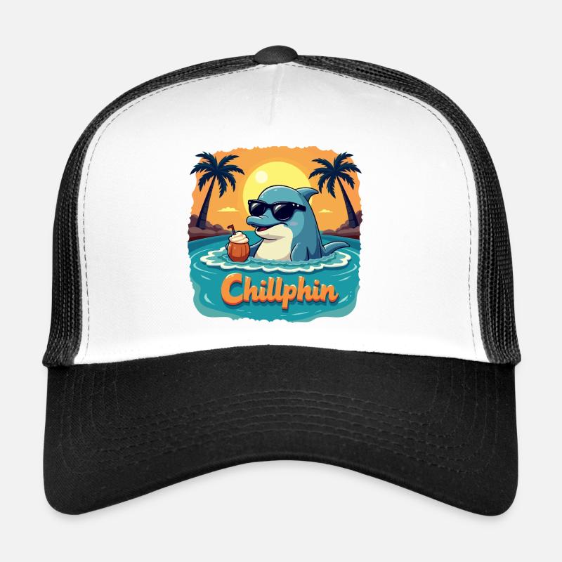 Chillphin – Entspann dich wie ein Delfin - Trucker Cap - Weiß/Schwarz