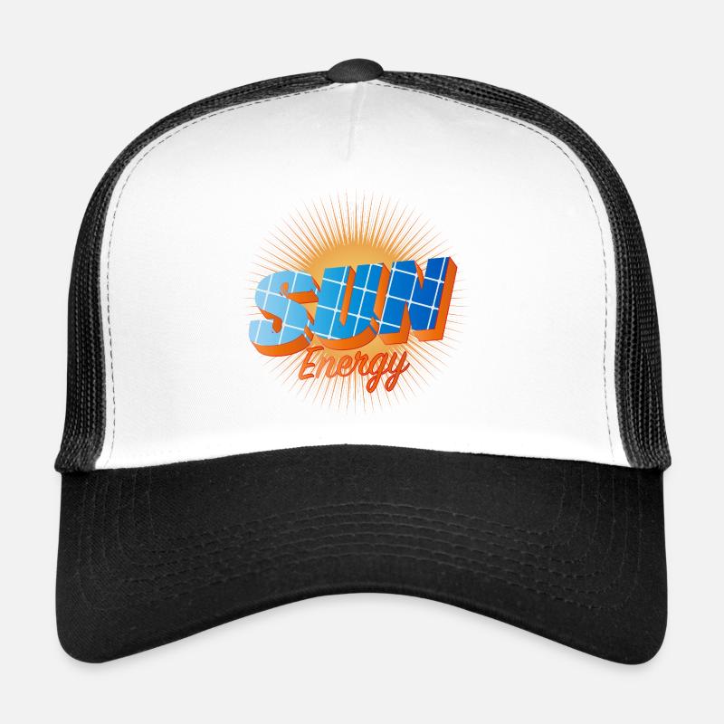Typographie avec des cellules solaires et un soleil éclatant Casquette trucker 