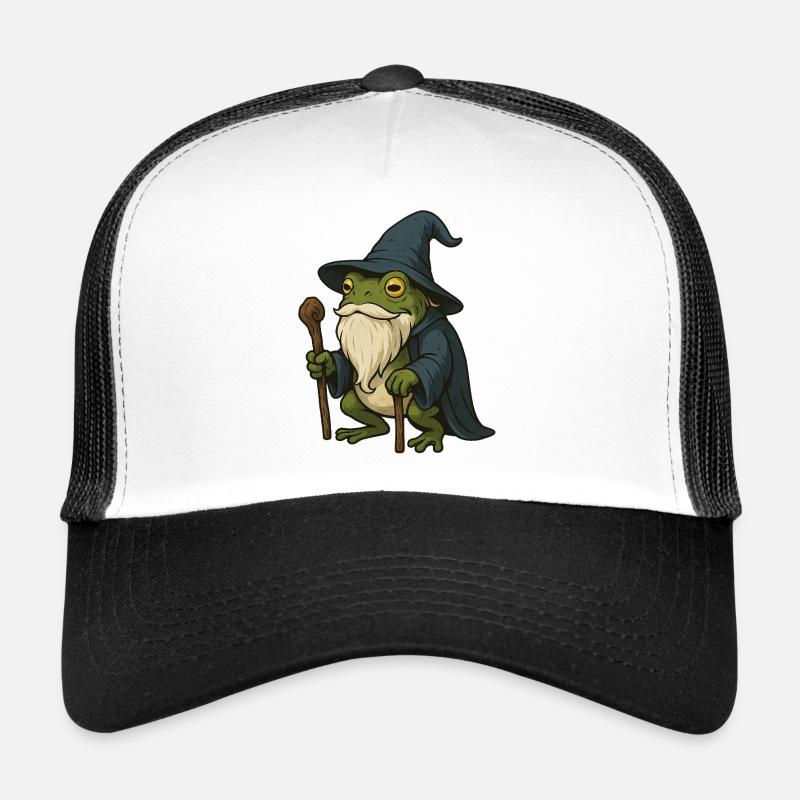 Weiser bärtiger Frosch mit Zauberhut - Trucker Cap - Weiß/Schwarz