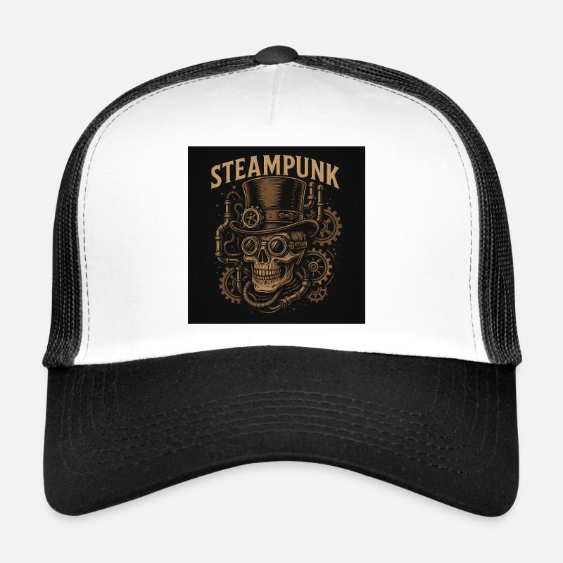 Steampunk skull with cylinder motif - Trucker Cap - white/black