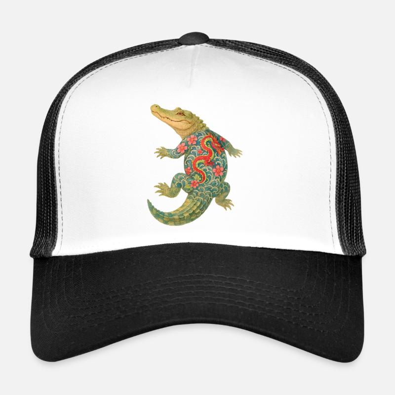 Yakuza-Krokodil – Uralte Kraft in der Tinte - Trucker Cap - Weiß/Schwarz