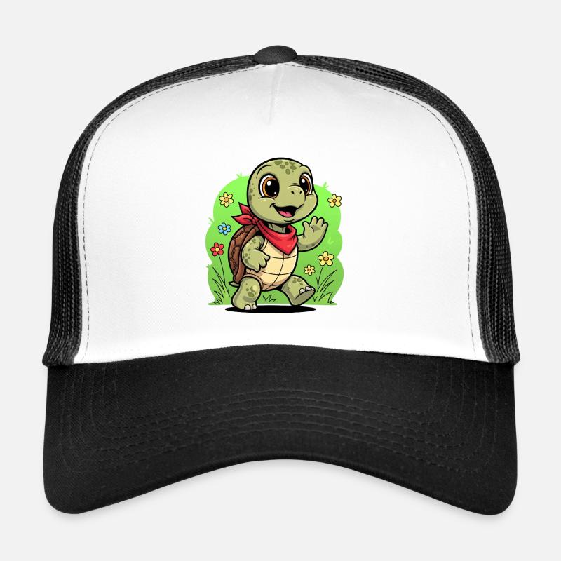 Cute turtle with backpack and flowers - Trucker Cap - white/black
