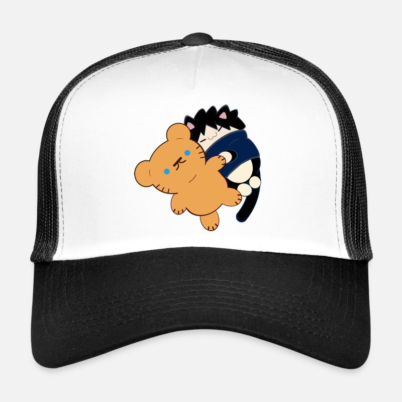 Anime Design Niedliche schwarze Katze mit Teddybär Trucker Cap