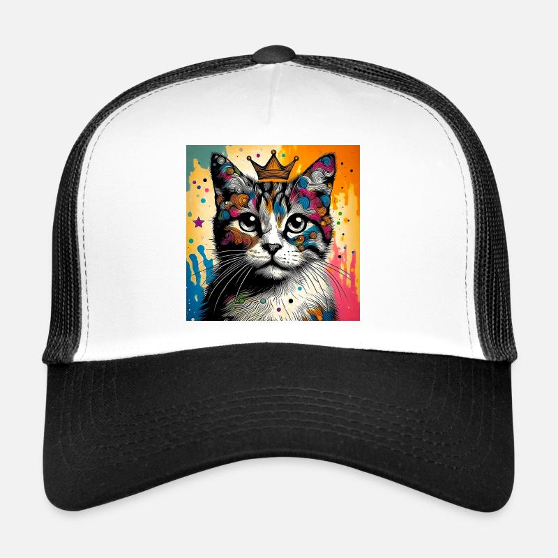 Katze - Trucker Cap - Weiß/Schwarz