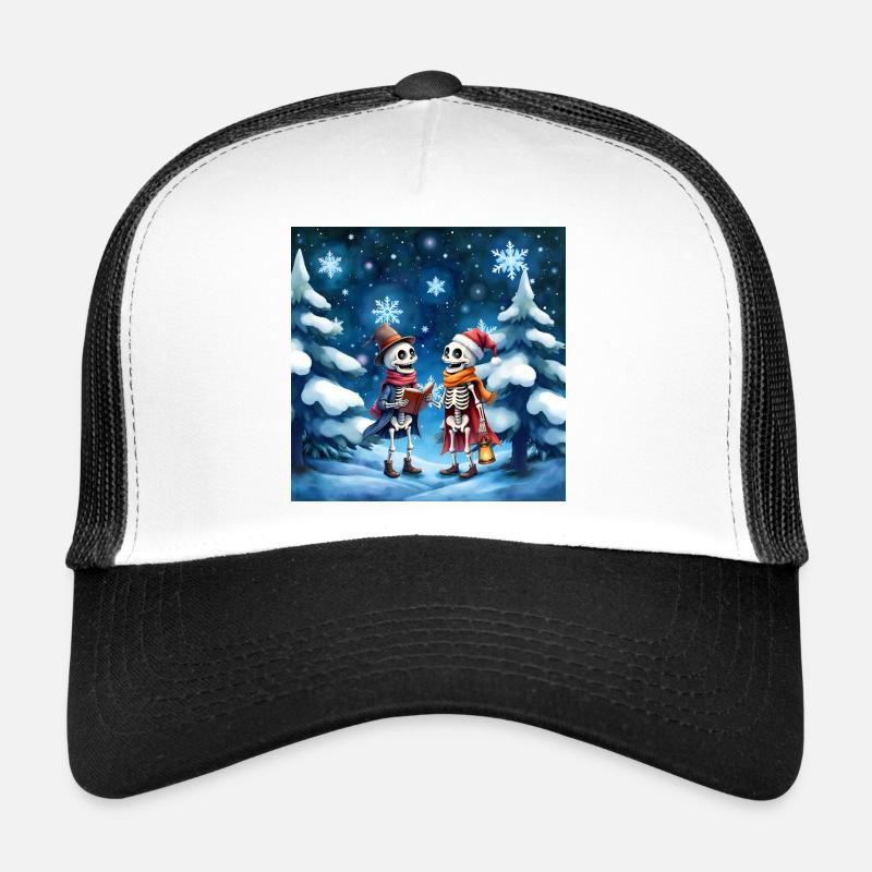 Squelettes de Noël avec chapeaux et lanternes Casquette trucker 
