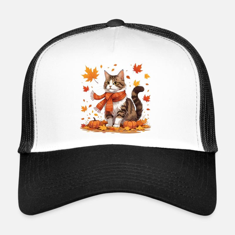 Autumnal cat with pumpkins Trucker Cap