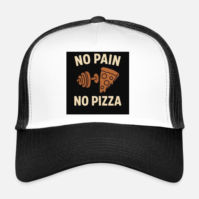 Humorous pizza quote with muscle pattern - Trucker Cap - white/black