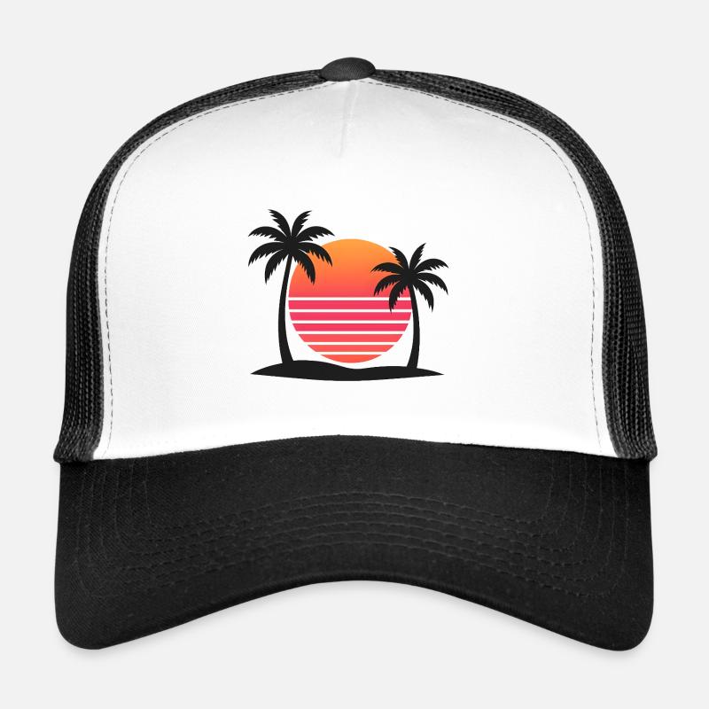 Coucher de soleil tropical avec palmiers - Casquette trucker  - blanc/noir