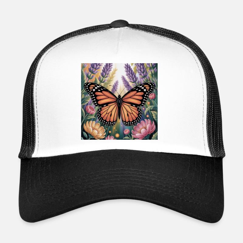 Lebendiger Monarchfalter Amidlavender blüht Trucker Cap