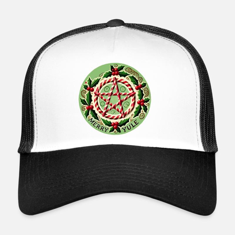 Festive Holly and Candy Cane Pentagram Design Trucker Cap