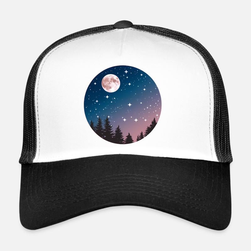 Ciel nocturne au clair de lune, silhouette d’arbre Casquette trucker 