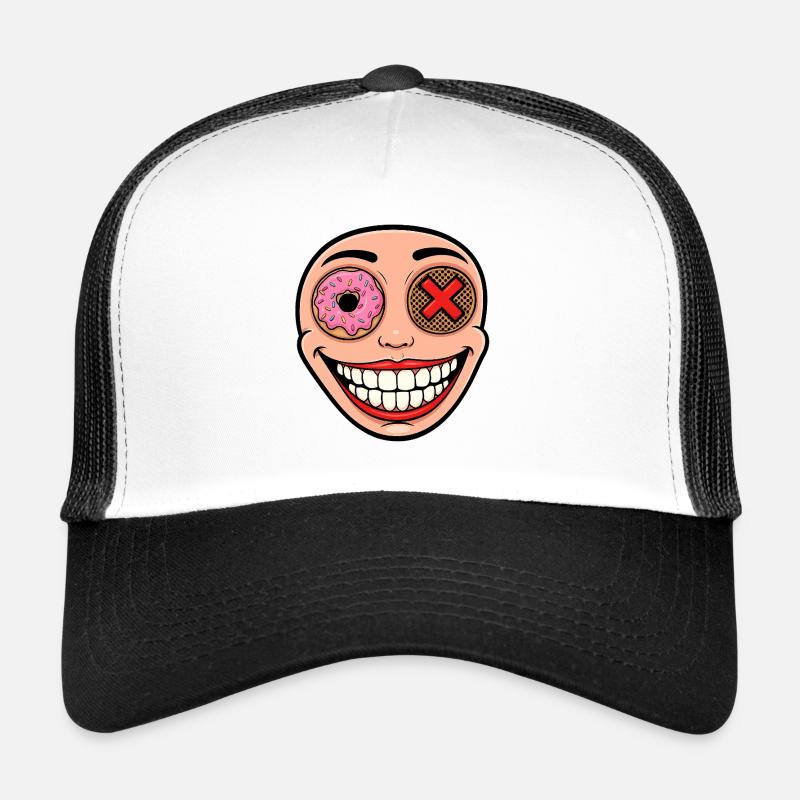 Eklektisches Lächeln mit Donut und Blütenblatt - Trucker Cap - Weiß/Schwarz