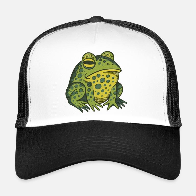 Whimsical Green Frog Illustration Trucker Cap