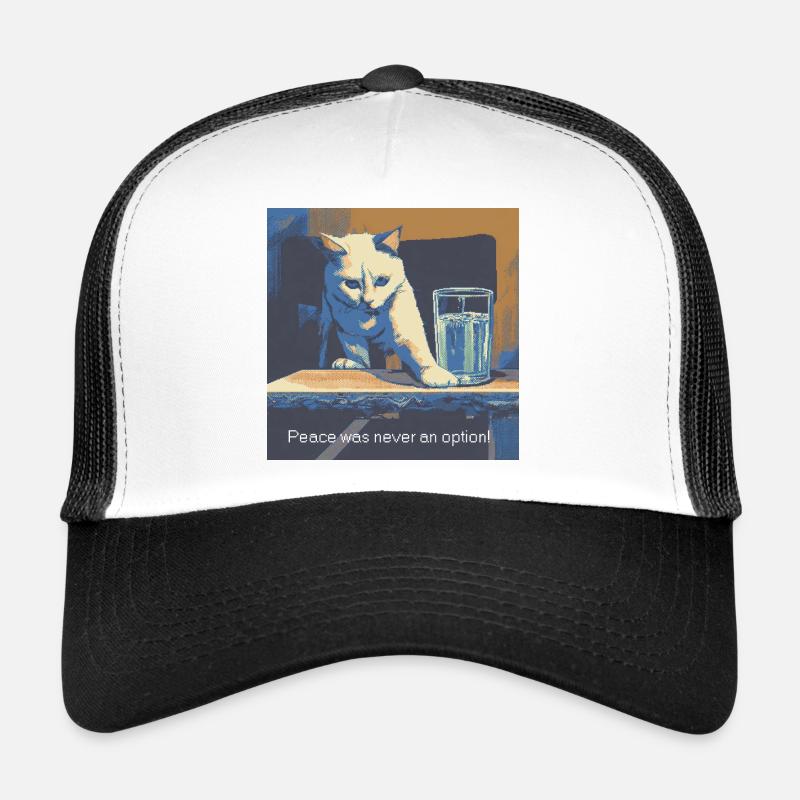 Katzenmotiv mit Friedensbotschaft - Trucker Cap - Weiß/Schwarz