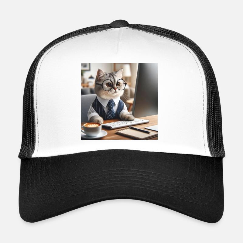 Smart Cat Schwarze Katze im Business-Anzug Trucker Cap