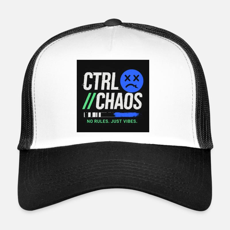 Ctrl Chaos vert et bleu -Design urbain basket  - Casquette trucker  - blanc/noir