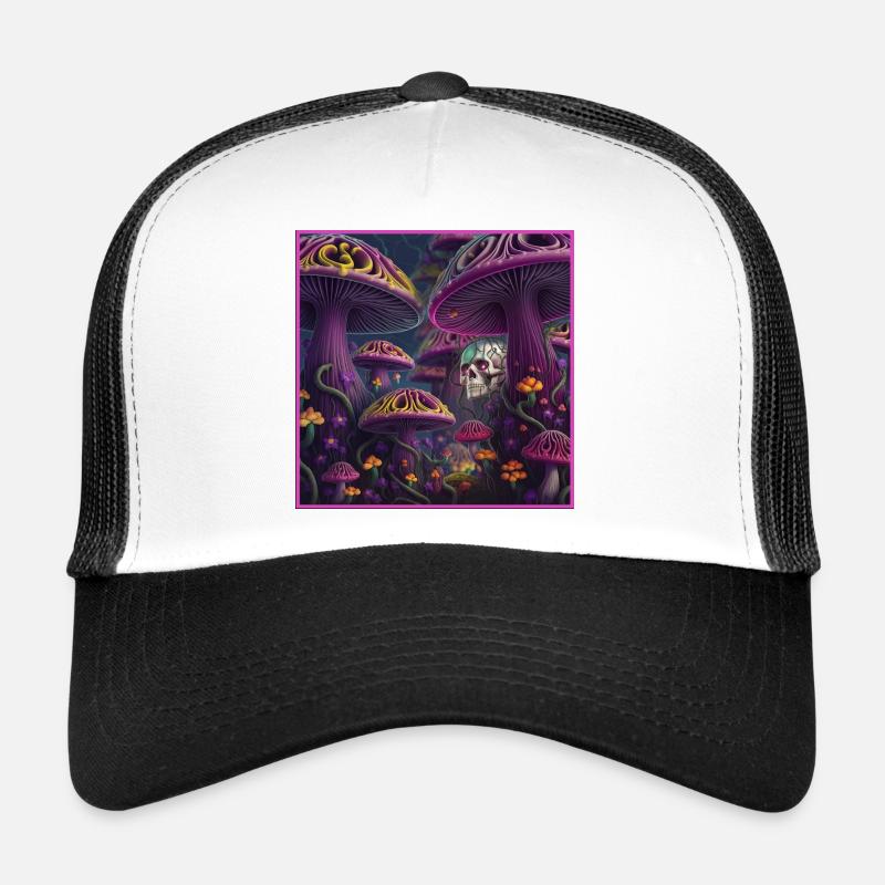 Mystic Mushroom Skull Forest - Trucker Cap - white/black
