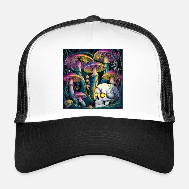 Neon Gothic Mushroom Skull Illustration - Trucker Cap - white/black