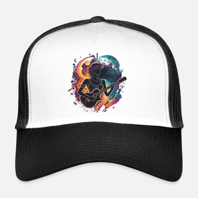 Illustration d’art de guitariste céleste - Casquette trucker  - blanc/noir