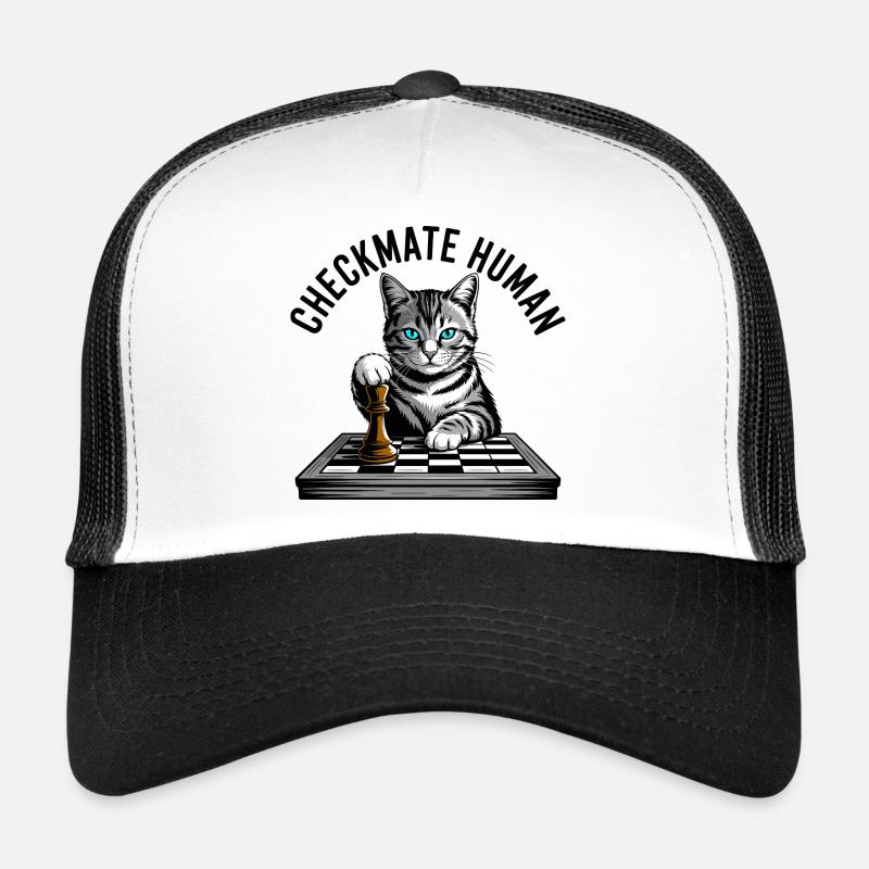 Checkmate Cat Funny Chess Design - Trucker Cap - white/black