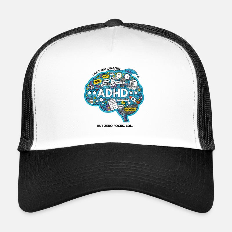 ADHD Brain Chaos Illustration - Trucker Cap - white/black