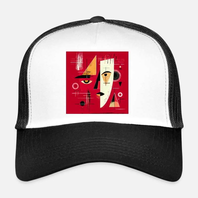 Contemporary Abstract Face in Red - Trucker Cap - white/black