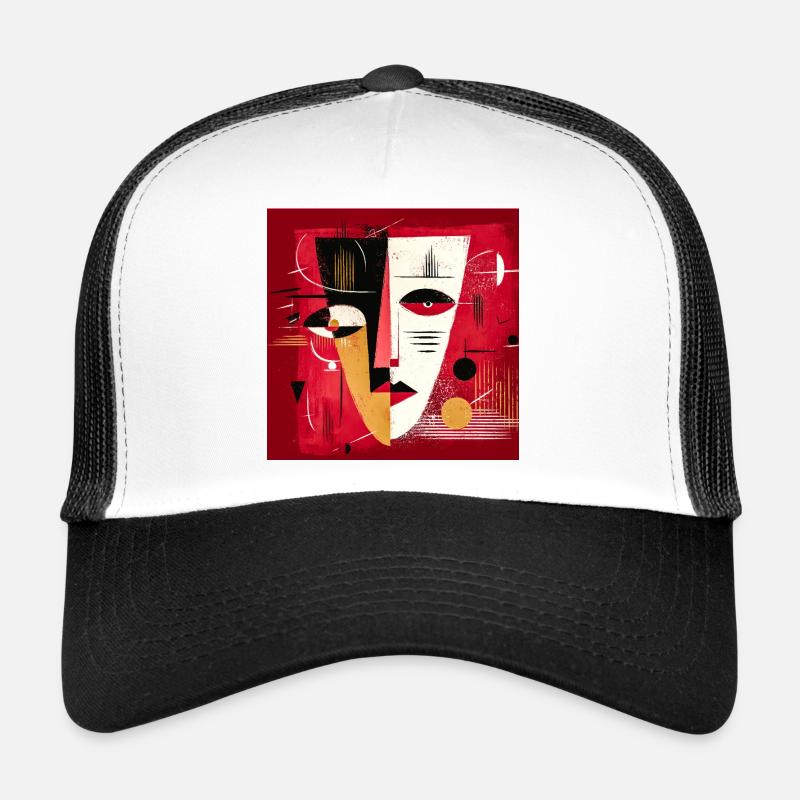 Modern Abstract Portrait in Red and Black - Trucker Cap - white/black