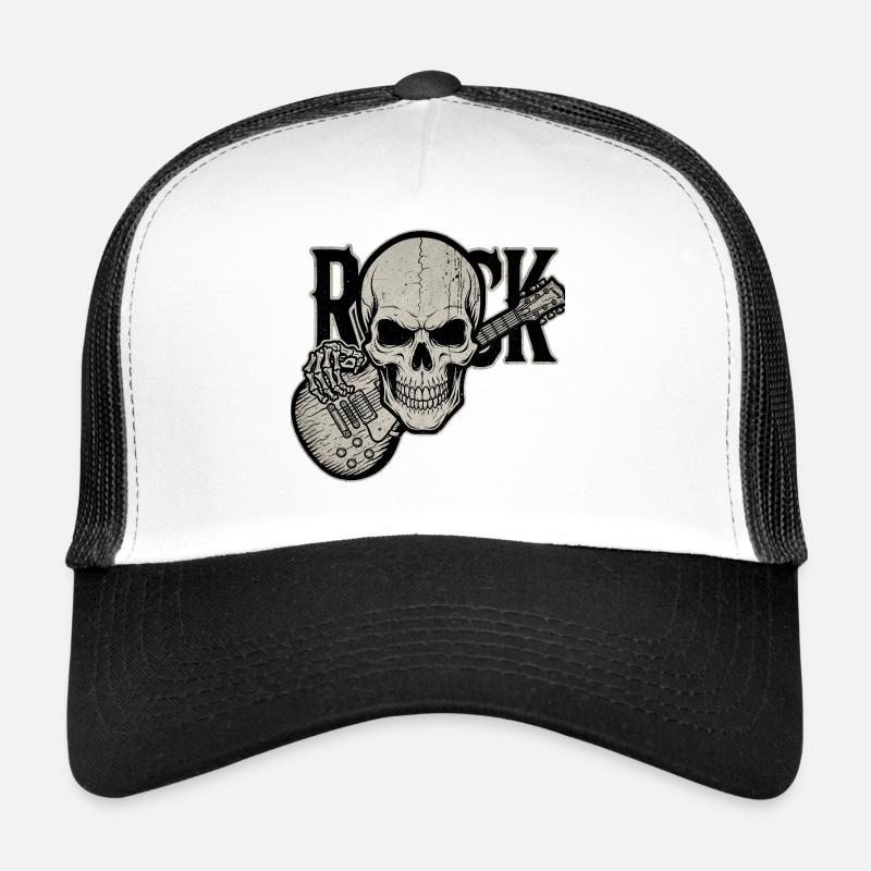 Skull Guitar Rock Design - Trucker Cap - white/black