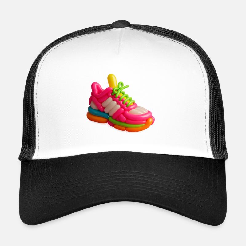 Luftige Ballon-Sneaker in leuchtenden Neonfarben - Trucker Cap - Weiß/Schwarz
