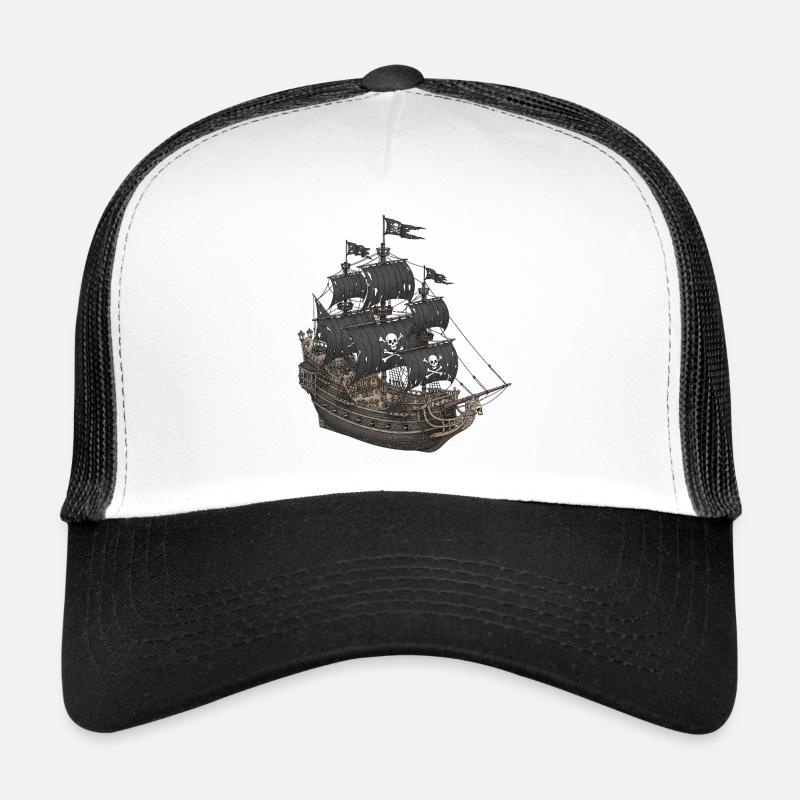 Bateau pirate abandonné avec logo tête de mort Casquette trucker 