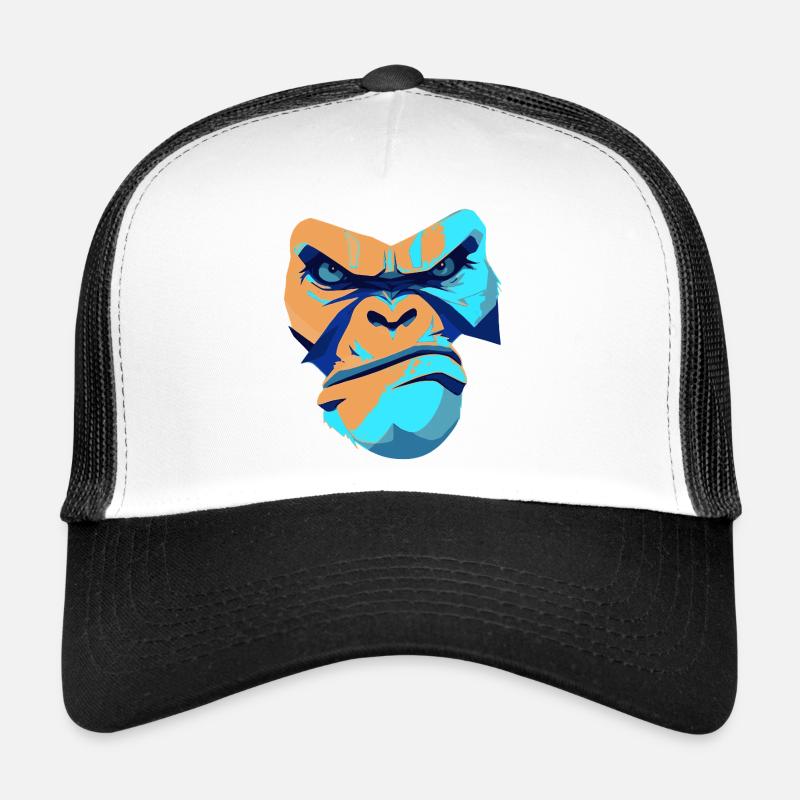 Imprimé imprété Gorille Bleu Devant - Casquette trucker - blanc/noir