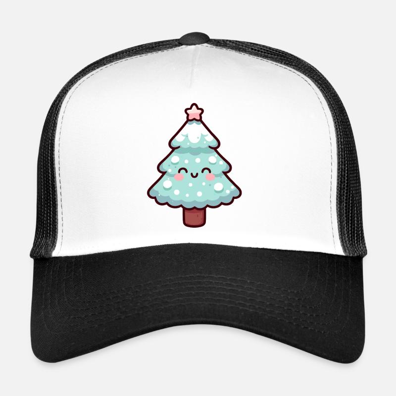 Kawaii Snowy Christmas Tree Design Trucker Cap