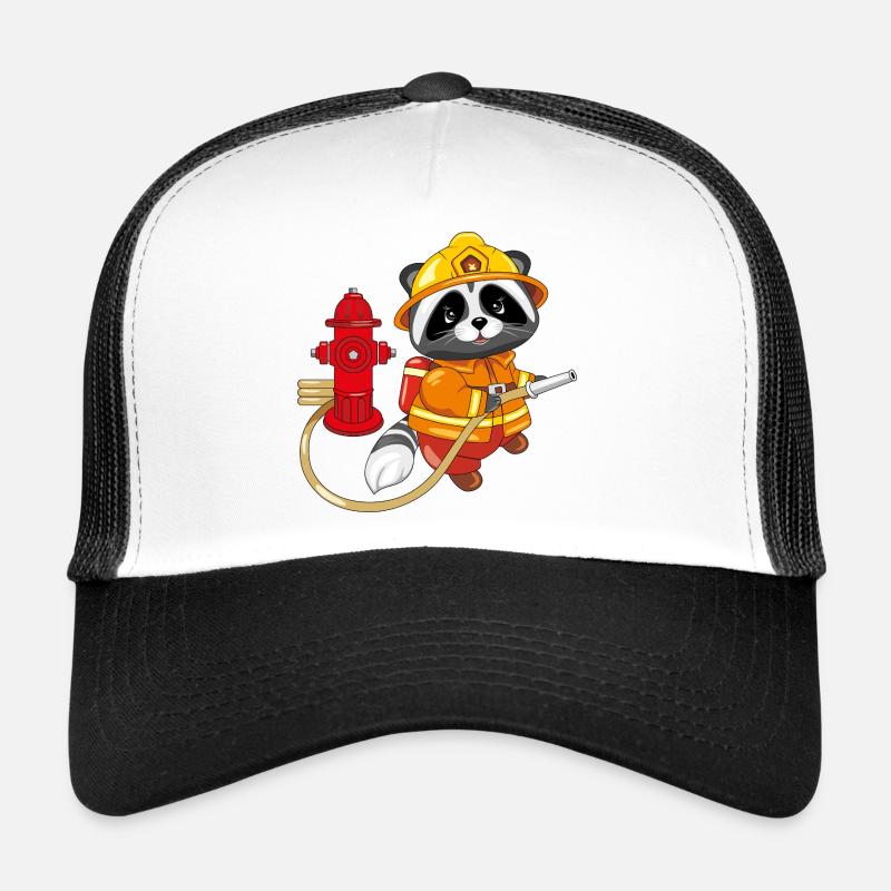 Cute raccoon firefighter with a hydrant Trucker Cap