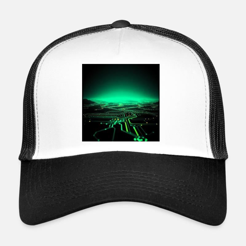 Neon Tech Stadtsilhouette - Trucker Cap - Weiß/Schwarz