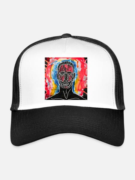 Portrait abstrait aux couleurs vives - Casquette trucker  - blanc/noir - Devant