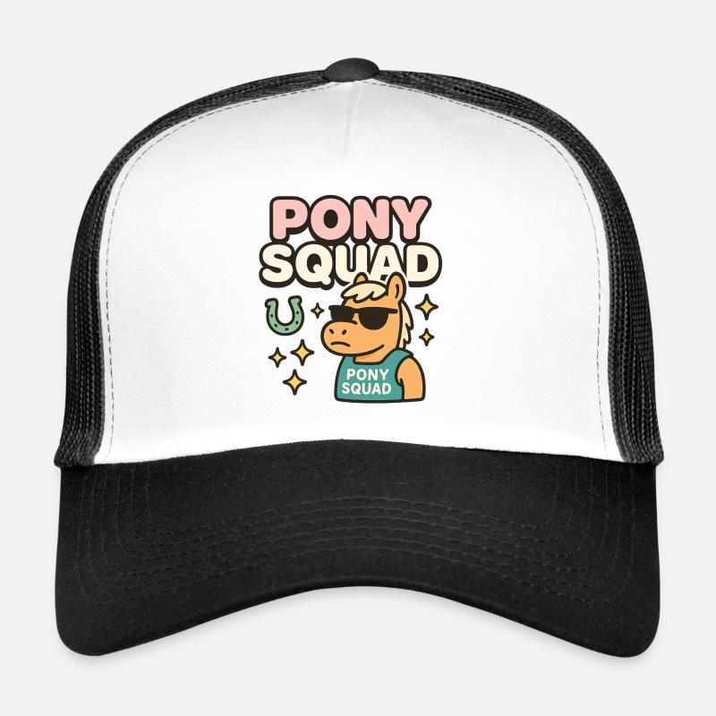 Pony Squad cartoon design with coolness - Trucker Cap - white/black