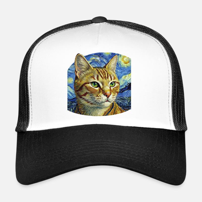 Chat joyeux dans le design de la nuit étoilée Casquette trucker 