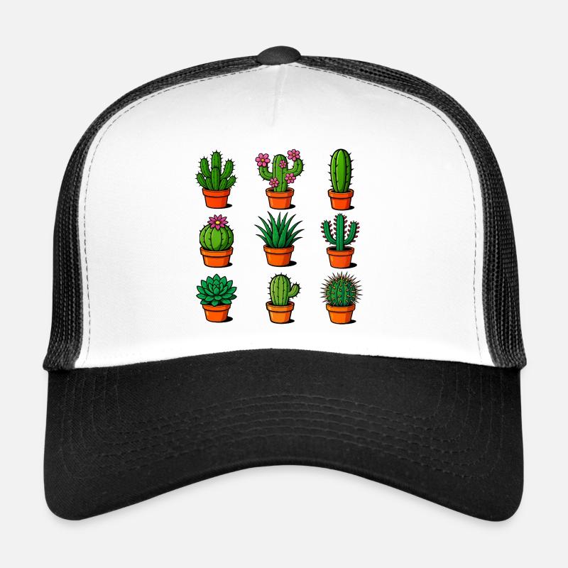 Various cacti in terracotta pots - Trucker Cap - white/black