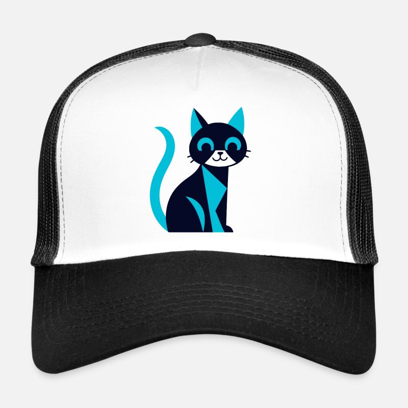 Black-blue cat with aw effect - Trucker Cap - white/black