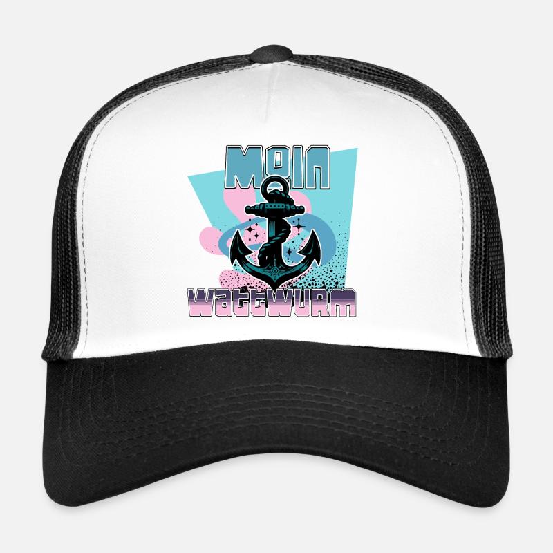 Maritime Anchor with Rope Design - Trucker Cap - white/black